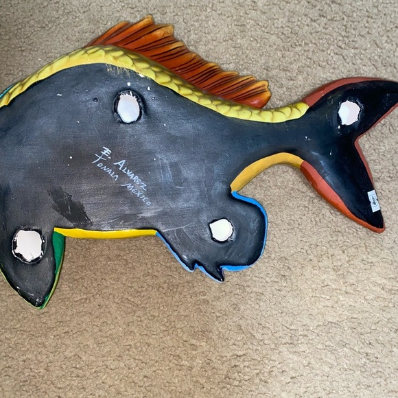 Vtg Tonala Mexico Hand Painted Ceramic Tropical Fish Wall Decor Signed E Alvarez - Picture 8 of 13